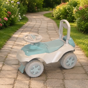 Masinuta de impins MyKids Music 0142/01eco Beige-Turquoise - Img 3