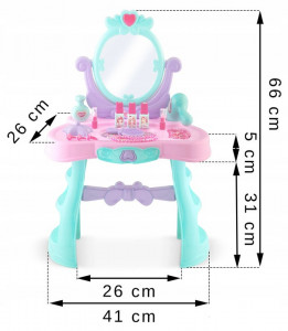 Masuta de toaleta din plastic, pentru copii, cu accesorii machiaj, sertar, oglinzi plabile, Ricokids, 66 x 41 x 26 cm - Img 2