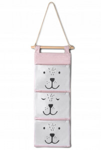 Organizator suspendat pentru jucarii , 80 x 20 cm, 3 buzunare de14 cm, Nukido, Roz