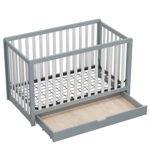 Patut din lemn cu sertar, 138 x 74 x 90 cm, Craft, WBB1214, Gri si Alb - Img 2