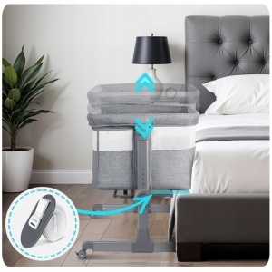 Patut suplimentar cosleeping pentru copii, cu pozitie anti-reflux, 80 x 47 cm, Nukido, NK-243, Grey, pliabil, roti blocabile, inaltime ajustabila, saltea, sistem de fixare, sarcina 9 kg - Img 6