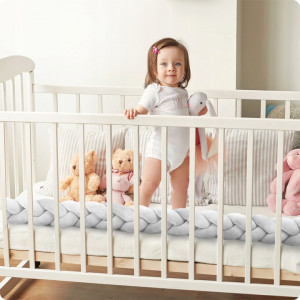 Protectie impletita pentru patut copii, 300 cm, Ricokids, Gri - Img 3