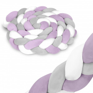 Protectie impletita pentru patut copii, 300 cm, Ricokids, Multicolor, Mov, Alb, Gri