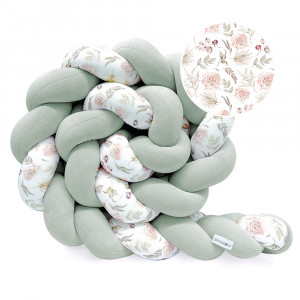 Protectie impletita pentru patut copii, din bumbac catifelat, Sparrow, Velvet Eucalipt Flowers, 340 cm, Full 120 x 60 cm - Img 3
