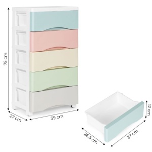 Raft mobil cu recipiente pentru depozitare, Modern Home, 5 sertare, din plastic, multicolor, PJJCBS0024-05C - Img 4