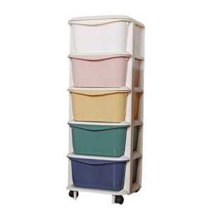 Raft mobil cu recipiente pentru depozitare, Multistore, 5 sertare, din plastic, multicolor