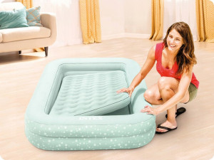 Saltea gonflabila pentru copii, Intex, 66810, Single, 168 x 107 x 25 cm, PVC, catifea, FiberTech, DURA-BEAM, pompa inclusa, - Img 2