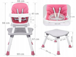 Scaun de hranire transformabil, masa cu scaun, inaltator, Jokomisiada, 6in1, Roz - Img 4