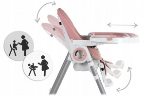 Scaun de masa reglabil, multifunctional, 3in1, pliabil, inaltime reglabila, spatar reglabil, pozitie de somn, tava detasabila, Nukido, Belo, Roz - Img 7