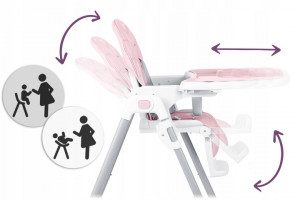 Scaun de masa reglabil, Ricokids, Tulo, spatar rabatabil, tava detasabila, suport pentru picioare, inaltime ajustabila, Roz - Img 2