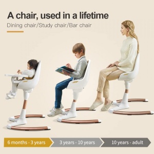 Scaun pentru Hranire Copii 3 in 1, rotatie 360, inaltime reglabila, inclinatie relglabila, 0 - 50 kg, Hot Mom, White-Black - Img 3