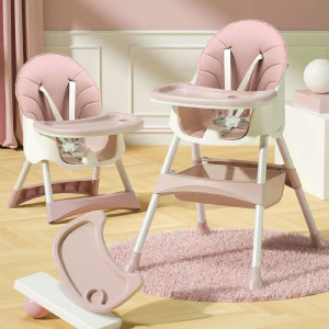 Scaun Pentru Hranire, Ecotoys, stil scandinav, tava reglabila si detasabila, cos depozitare, HC-823, Roz - Img 7