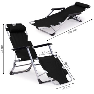 Scaun tip sezlong, pliabil, ajustabil, cu tetiera si cotiere, pentru gradina sau terasa, Modern Home, ZRL010F, Negru - Img 8