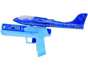 Set 2 in 1 Avion din spuma, Styrofoam Glider Plane, cu lumini LED si Pistol pentru propulsare, ShootPlay Set, Albastru, ZA5000 - Img 5