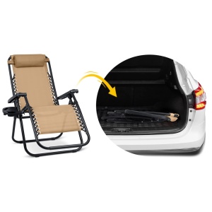Set 2 Sezlonguri de gradina, Sofotel, ChillWell, 162 x 110 x 64 cm, textilen impermeabi, cadru din otel, pliabile, ajustabile, cu tetiera, cotiere, masuta bauturi, buzunar pentru telefon, sarcina 150 kg, culoare bej - Img 6