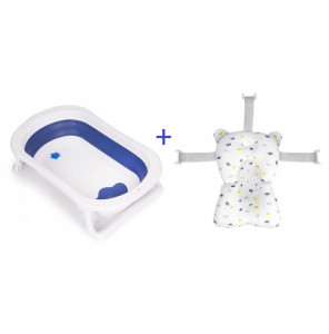 Set - Cadita pliabila pentru bebelusi, cu Dop Senzor de temperatura, suport antiderapant, Ecotoys, HA-B27 BLUE + Perna pentru cadita bebelusi, moale, uscare rapida, curele reglabile, Ricokids, 45 x 32 cm, Albastra - Img 1