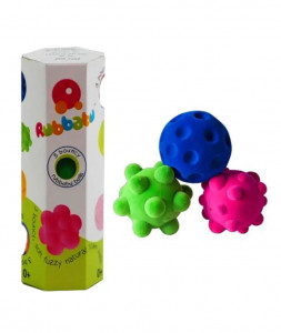 Set de 3 mini mingi senzoriale din cauciuc natural, 5 cm, 1an +, Rubbabu - Img 3