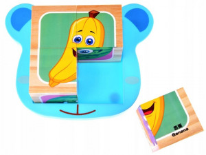Set educativ de construit, 4 cuburi din lemn, puzzle, Fructe, Jokomisiada, ZA4793 - Img 5