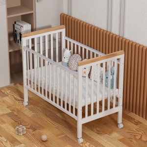 Set Patut din lemn cu sertar, 120 x 60 cm, Craft, WBB2024-2, Alb si Natur, cu Saltea MyKids 120 x 60 x 10 cm - Img 7