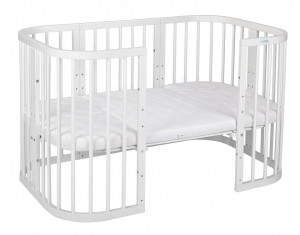 Set Patut Evolutiv pentru Copii, Multifunctional, 7in1, cu Saltele, Baldachin, Lenjerie si Aparatori Laterale, Transformabil, Masa de Schimbat, Co-Sleeping, Tarc de Joaca, Birou, Scaune, Waldin, Alb, Echipament Alb, 88 - Img 5