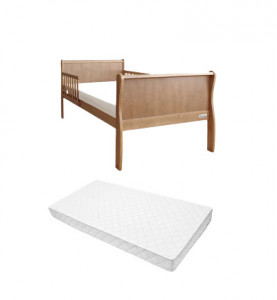 Set Patut pentru copii, din lemn masiv de Pin, 140 x 70 cm, protectii laterale incluse, Woodies Safe Dreams, Noble, Todler, Vintage cu Saltea pentru patut copii, Mykids, Cocos, Confort II, 140 x 70 x 10 cm - Img 1