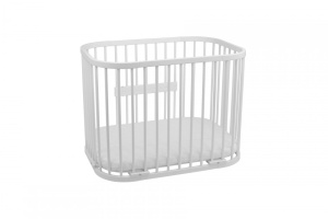 Set Patut Rotund pentru Copii, Multifunctional, Waldin, 5in1 + Sistem de Leganare, Saltele Incluse, Co-Sleeper, Tarc de Joaca, Masa si Scaun pentru Activitati, Culoare Alba - Img 7