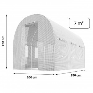 Solar de gradina, tip tunel, 7 mp, 350 cm x 200 cm x 200 cm, folie PE 140g/m² cu filtru UV4, 6 ferestre, snur 100 m, Plonos, Alb - Img 6