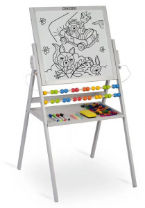 Tabla educativa pliabila, Ricokids, RK, 101 x 54 x 55 cm, 3 in 1, tabla magnetica, tabla pentru creta si abac, include markere colorate, creta, burete, cifre si litere magnetice, suruburi, Gri - Img 3