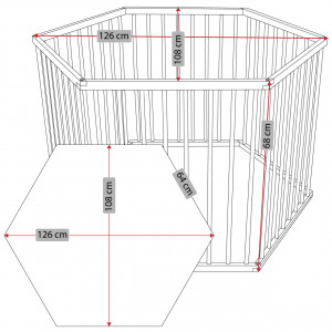 Tarc De Joaca Pentru Copii, 108 x 126 cm, inaltime 68 cm, Waldin, Hexagonal, Culoare Lemn Natural - Img 2
