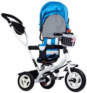 Tricicleta cu sezut rotativ, cosulet de depozitare, mini geanta, Ecotoys, albastra - Img 5