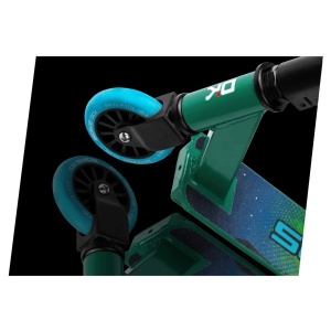 Trotineta cu 2 roti, pentru cascadorii, Soke EVO, 83 x 48 cm, Aluminiu, compresie HIC, rulmenti ABEC-9, punte sudata, Greutate maxima utilizator 100 Kg, Verde/Albastru - Img 4