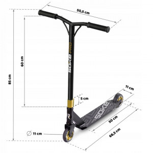 Trotineta cu 2 roti, Soke, Pro, 85 x 50 cm, Aluminiu, compresie HIC, rulmenti ABEC-9, punte sudata, Greutate maxima utilizator 100 Kg, Negru/Gold - Img 3