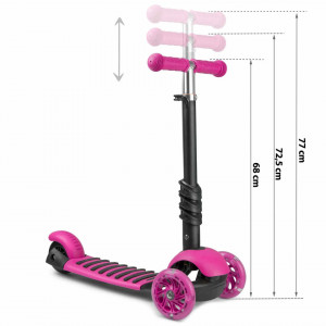 Trotineta de echilibru, cu scaun reglabil, pentru copii, Ricokids, Buggy, cu 3 roti, lumini LED, pliabila, ghidon reglabil, pana la 35 kg, Roz - Img 4