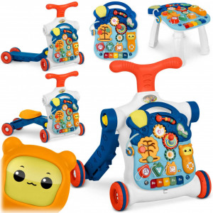 Antemergator interactiv cu 4 roti, transformabil in Masuta interactiva pentru activitati, cu panou de jucarii, sunete cu reglarea volumului, Ricokids 4in1 Albastra 781900 - Img 2
