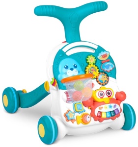 Antemergator interactiv cu 4 roti, transformabil in Masuta interactiva pentru activitati, cu panou de jucarii, sunete cu reglarea volumului, Ricokids 3in1 Albastru, 781000 - Img 2