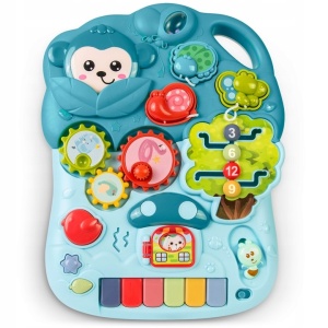 Antemergator interactiv cu 4 roti, transformabil in Masuta interactiva pentru activitati, cu panou de jucarii, sunete cu reglarea volumului, Ricokids 4in1 Albastra/Verde - Img 3