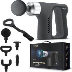 Aparat pentru masaj intens, tip pistol, 4 capete, 5 de trepte de viteze, 3000 rpm, Neo-Sport, NS-502, Negru - Img 1
