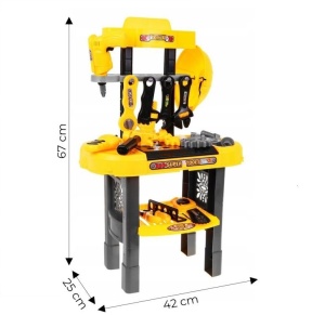 Atelier de lucru din plastic pentru copii, cu 23 de accesorii incluse, HC395062, Negru/Galben - Img 2