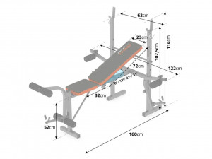 Banca de exercitii multifunctionala, cu 3 profile de incarcare greutati, 4 trepte de inclinare spatar, Neo-Sport, NS-201, Negru/Rosu - Img 8