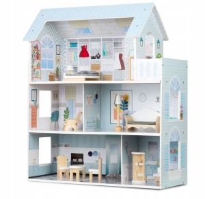 Casuta din lemn pentru papusi, Ricokids, cu 3 etaje, 11 piese - Img 5