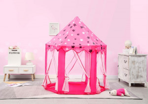 Cort de joaca pentru copii, iPlay, Castelul printesei, motive grafice, 107x125 cm, Roz - Img 5