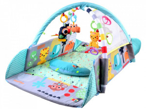Covoras educational pentru copii, interactiv, multifunctional, 5 in 1, tarc, loc de joaca, cu bile colorate, 106x 97 cm , Jokomisiada, Albastru - Img 6