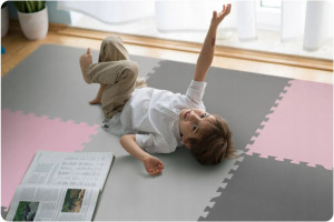 Covoras puzzle din spuma pentru copii, 180x180cm, 9 piese, Ricokids, 7498, Gri Roz - Img 4