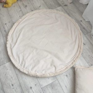 Covoras rotund impermeabil pentru activitati copii, Koell, Boho, Crem, 135 cm - Img 4