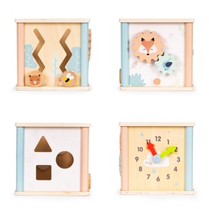 Cub Educativ Pentru Copii, Din Lemn, Sortare De Blocuri, Labirint, Ceas, EcoToys - Img 3