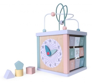 Cub Educativ Pentru Copii, Lemn, Sortare De Blocuri, Labirint, Ceas, EcoToys - Img 5