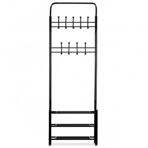 Cuier Pentru Haine, Cu 3 Rafturi Pentru Pantofi, 18 Carlige, Modern Home, 190 x 66 x 28 cm, GH-201 Black - Img 5