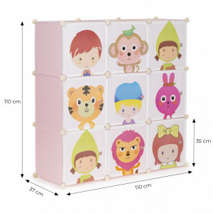 Dulap modular organizator pentru jucarii, ModernHome, 9 sertare modulare, polipropilena, cadru metalic, Roz - Img 2