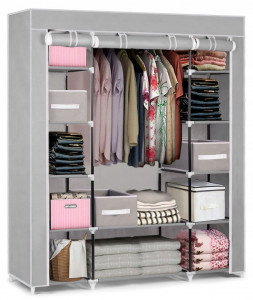 Dulap pentru haine din material textil, Massido, 12 rafturi, 170 x 135 x 45, Gri deschis - Img 2
