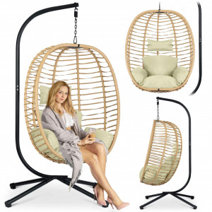 Fotoliu tip balansoar suspendat + perne, Sofotel, Toskana, 135 kg, cadru metalic, Bej - Img 2